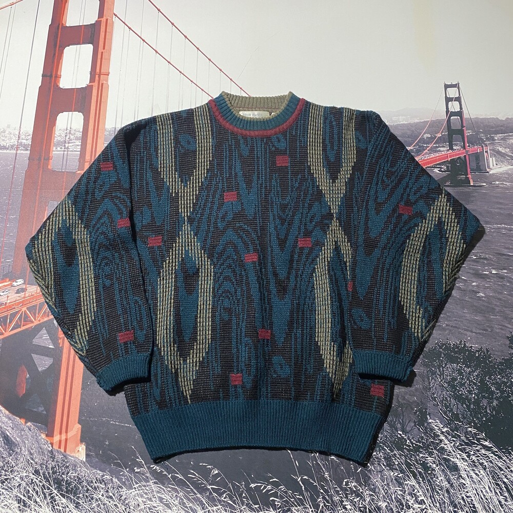 Brian MacNeil Sweater Mens M Abstract Patterned Knit Coogi Style Vintage 90s Y2K